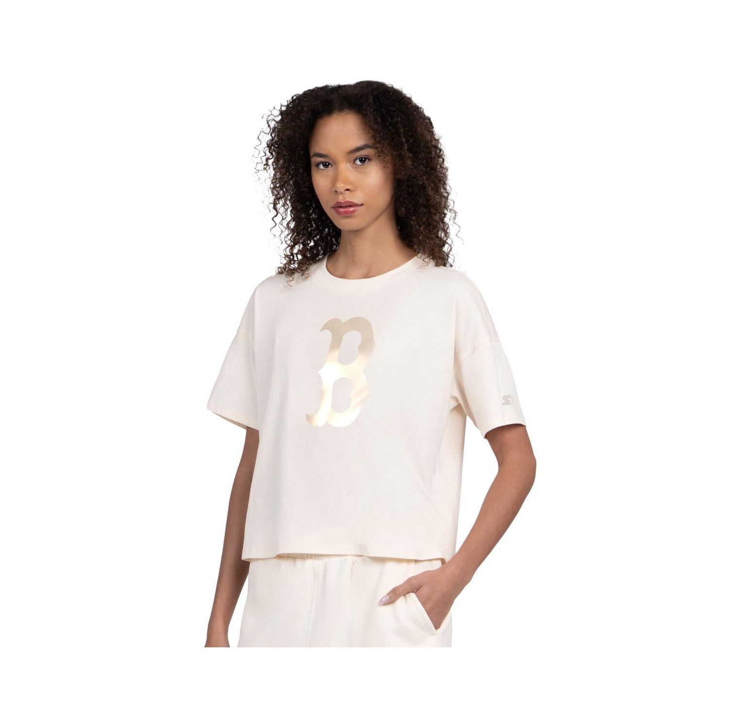 Women's Cream Boston Red Sox Pastels Boxy Cropped T-Shirt