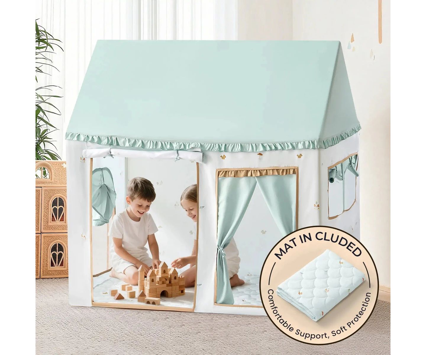 Детские игрушки Tiny Land Sweet Citrus Indoor Play Tent and Play Mat, 2-Piece Set, Ages 3+, цвет: Зелёный — фото 5