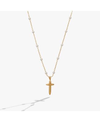 Cross 4:13 Pearl Rosary Chain Pendant Necklace