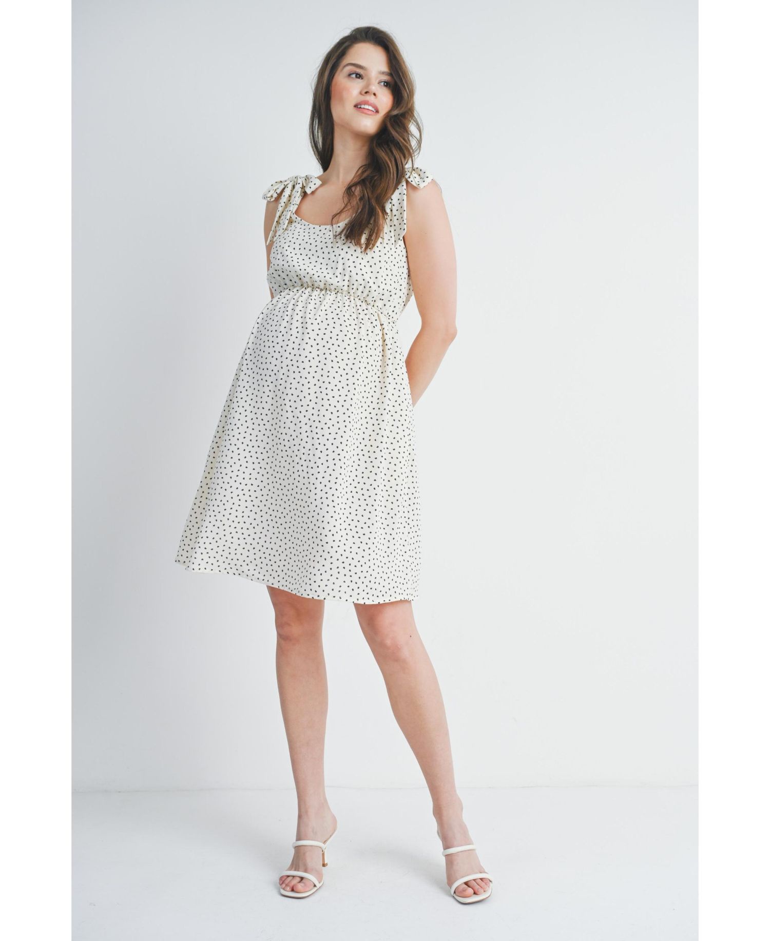 Women's Empire Waist Polka Dot Tie-Shoulder Dress