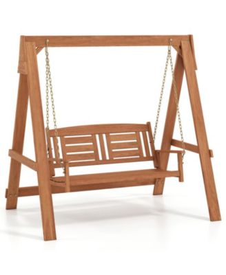 Hardwood Two-Seater Porch Swing with Freestanding A-Frame Stand