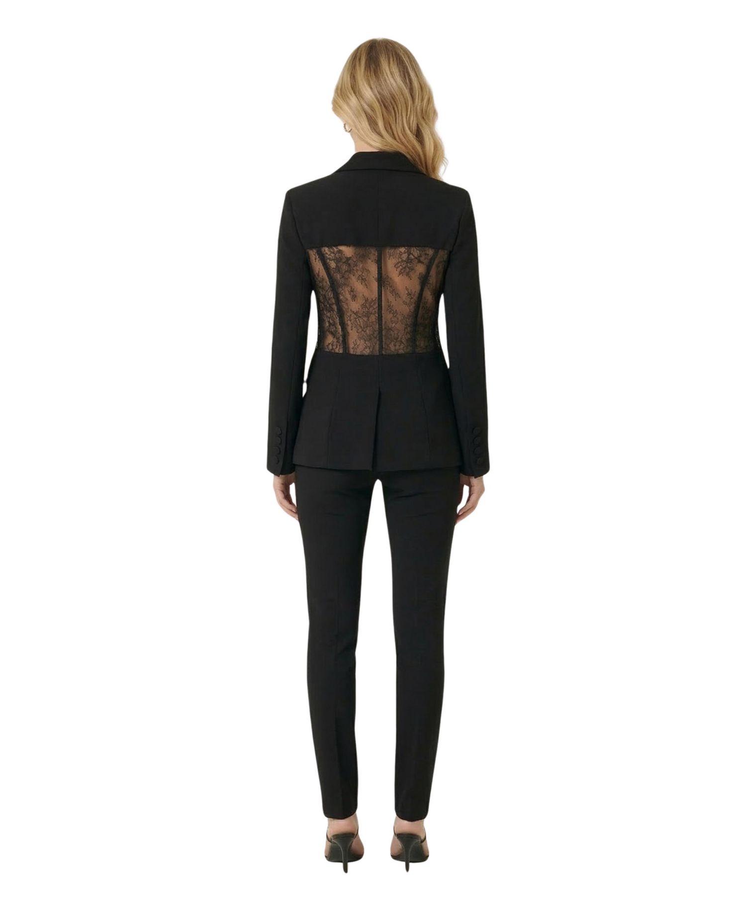 Women's Lace Panel Deep V-Neck Tailored Blazer