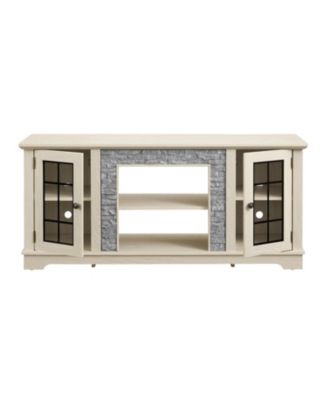58" Storage Cabinet with 2-Door Storage Faux Stone Media Console Cabinet
