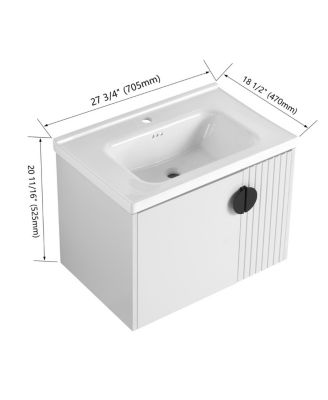 Wall Mounted Bathroom Vanity with Ceramic Sink, Floating Cabinet, 2 Soft Close Doors for Small Space