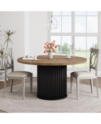 47" Round Dining Table for 4-6 Diners, with a Robust Wave-Shaped Metal Pedestal Base