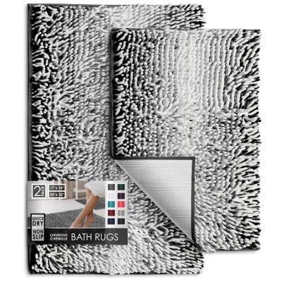 Hearth and Harbor Chenille Bath Rug 2-Piece Set - Small and Medium, Quick-Dry, Machine-Washable, Non-Slip