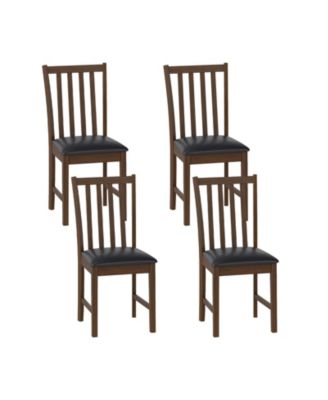 Wooden Dining Chair Set of 4 with Rubber Wood Frame and Padded Seat and Curved Back