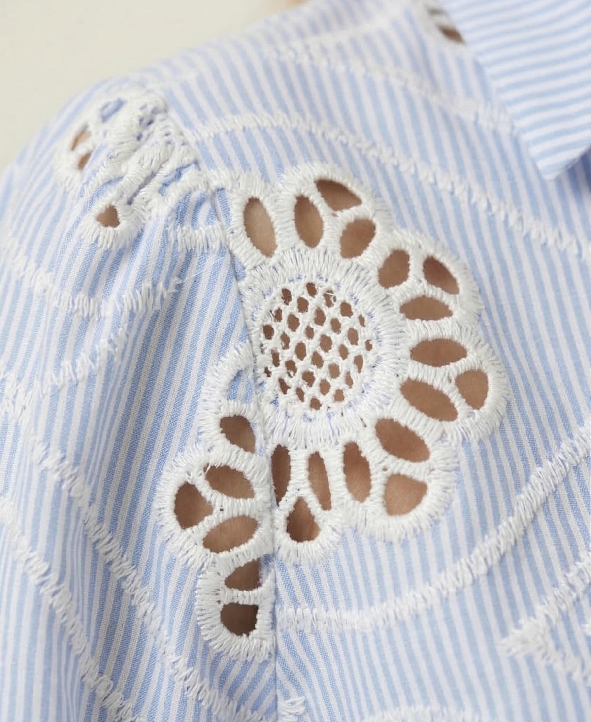 Modenaire Women's Striped Eyelet Collared Button-Down Shirt