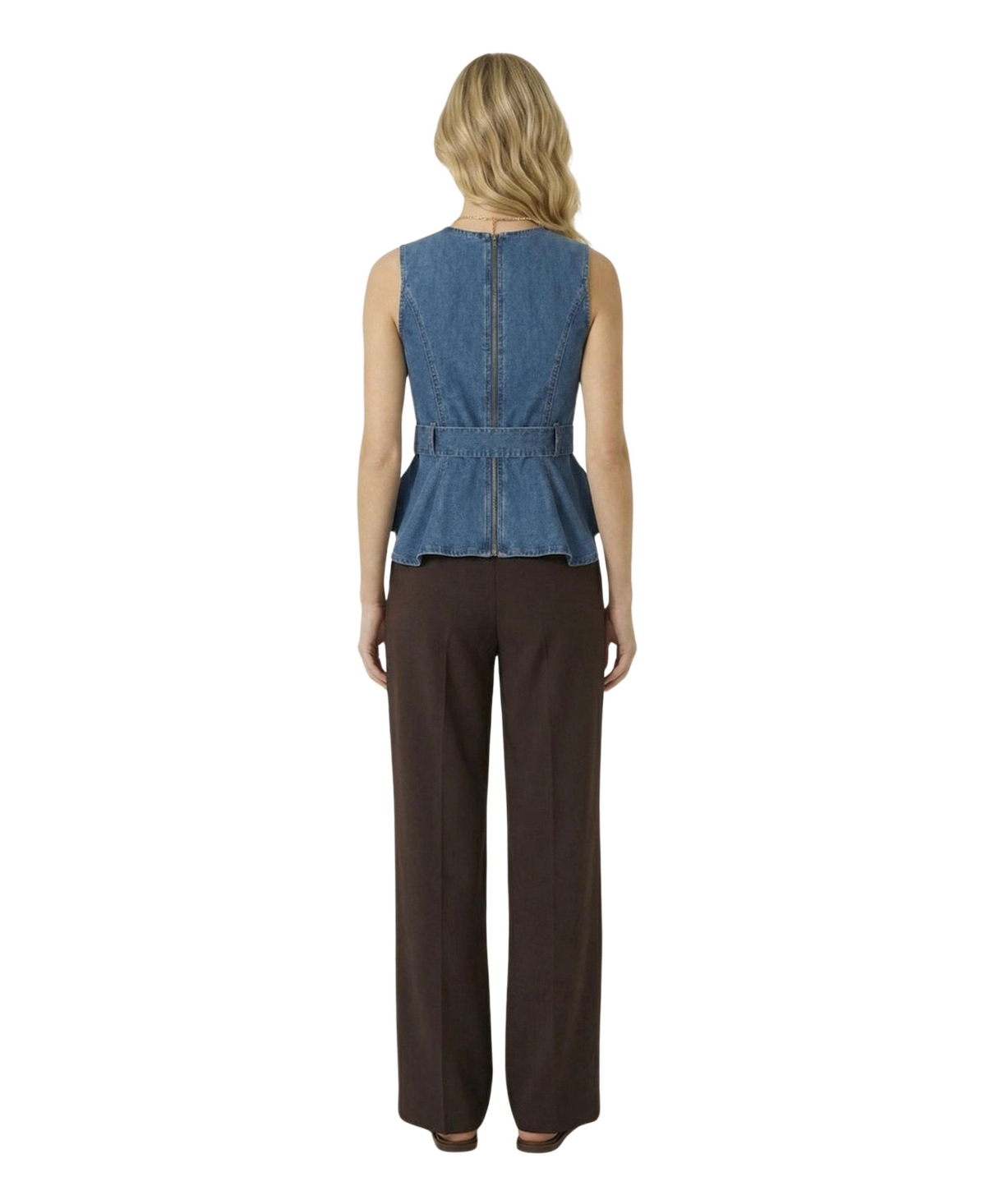 Modenaire Women's Belted Denim Peplum Top