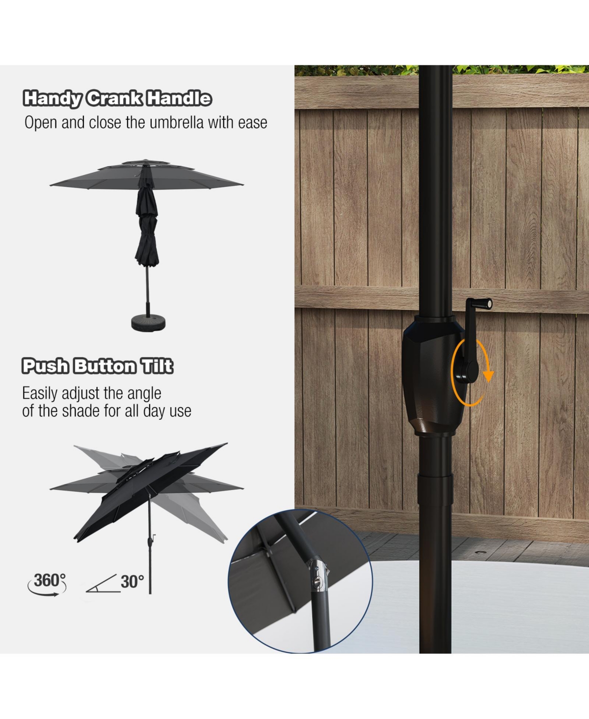 Sugift 10 ft 3-tier Vented Patio Umbrella with Push Button Tilt