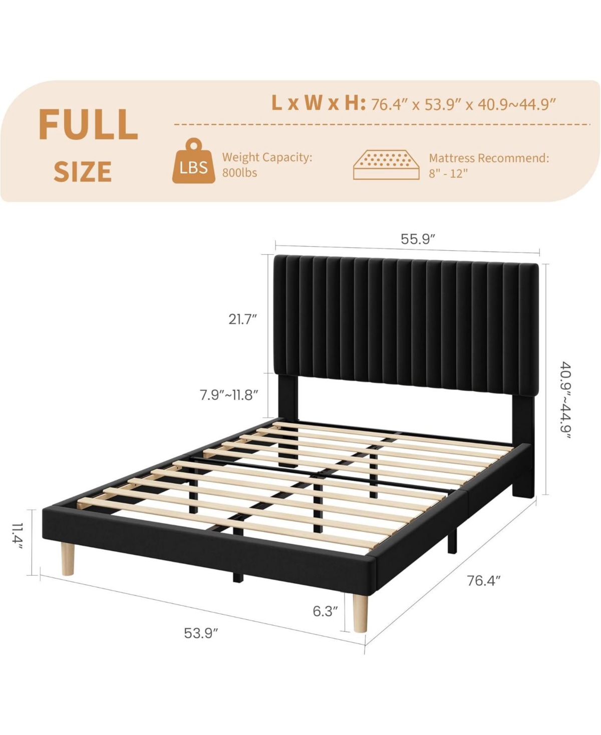 gaomon Upholstered Platform Bed with Adjustable Tufted Headboard and Slat Support