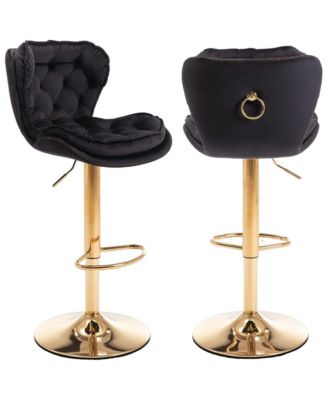 Swivel Velvet Bar Stools Set of 2, Adjustable Counter Height Chairs with Chrome Footrest and Base for Kitchen Island, Home Pub