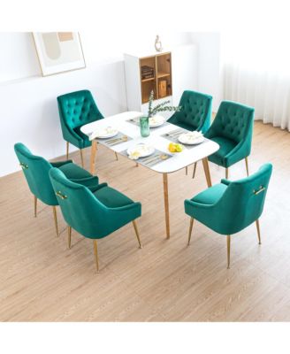 Velvet Upholstered Dining Chairs Set of 6, Mid Century Modern Kitchen Chairs with 5.12" Cushions and Back Pull Rod