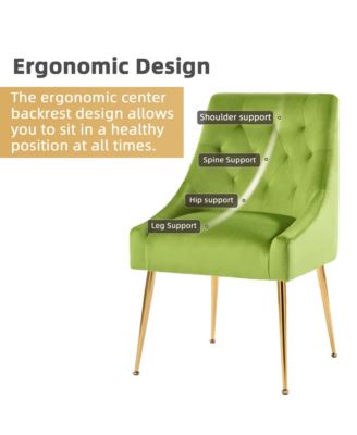 Velvet Upholstered Dining Chairs Set of 6, Mid Century Modern Kitchen Chairs with 5.12" Cushions and Back Pull Rod