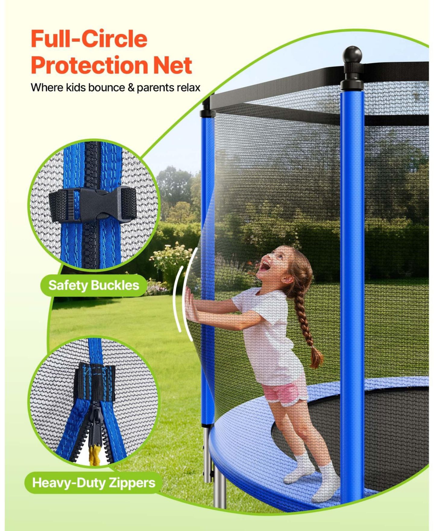 Детская игрушка Mecale 12 FT Outdoor Trampoline with Enclosure Net 400 lbs Capacity, цвет: Синий — фото 5