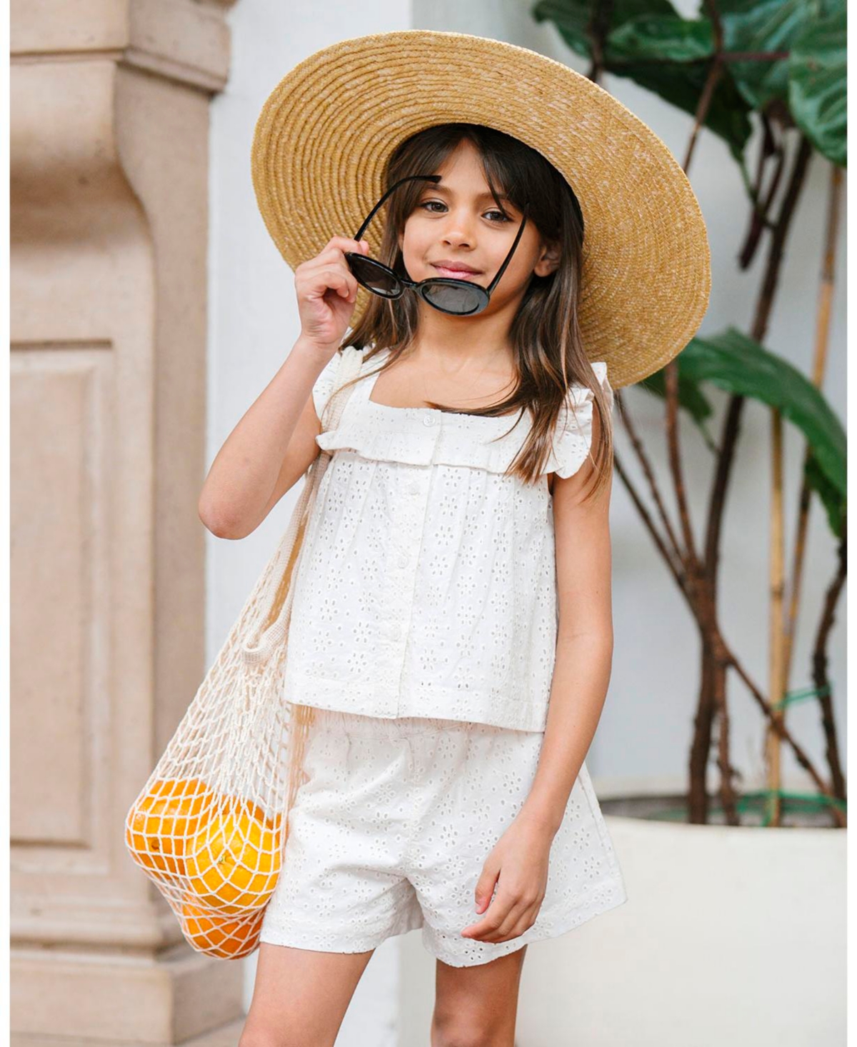 Hope and Henry Little Big Girls' Organic Puff Sleeve Seersucker Romper