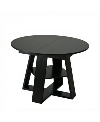 43.3-59" Extendable Wood Oval Dining Table with Removable Leaves and Storage Shelf
