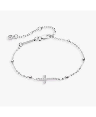 Cross Delicate Pave Crystal Beaded Strand Bracelet