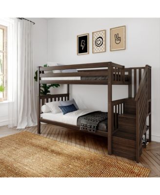 Max and Lily Bed Frame, Farmhouse Solid Wood Platform Bed with Slatted Headboard