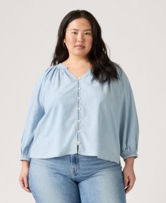 Plus Size Relaxed-Fit Button-Front Top