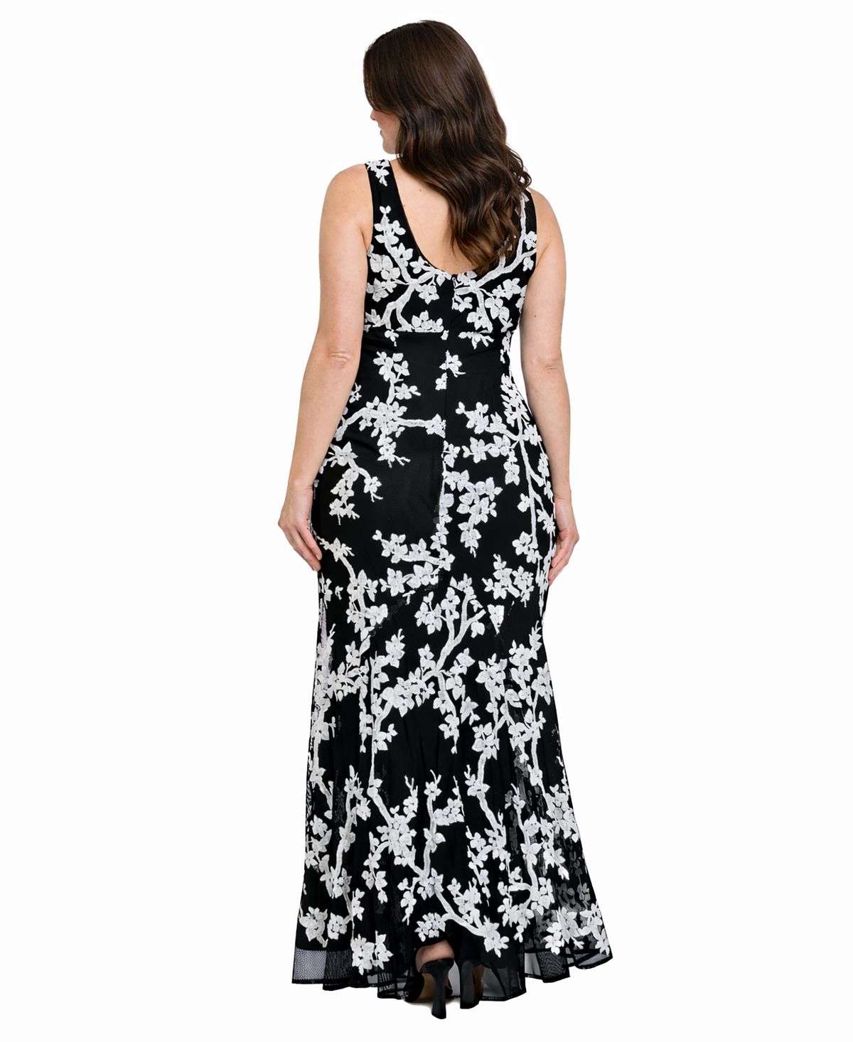 R & M Richards Plus Size Floral Sequin V-Neck Long Gown view 3 — MAYCSS fashion products
