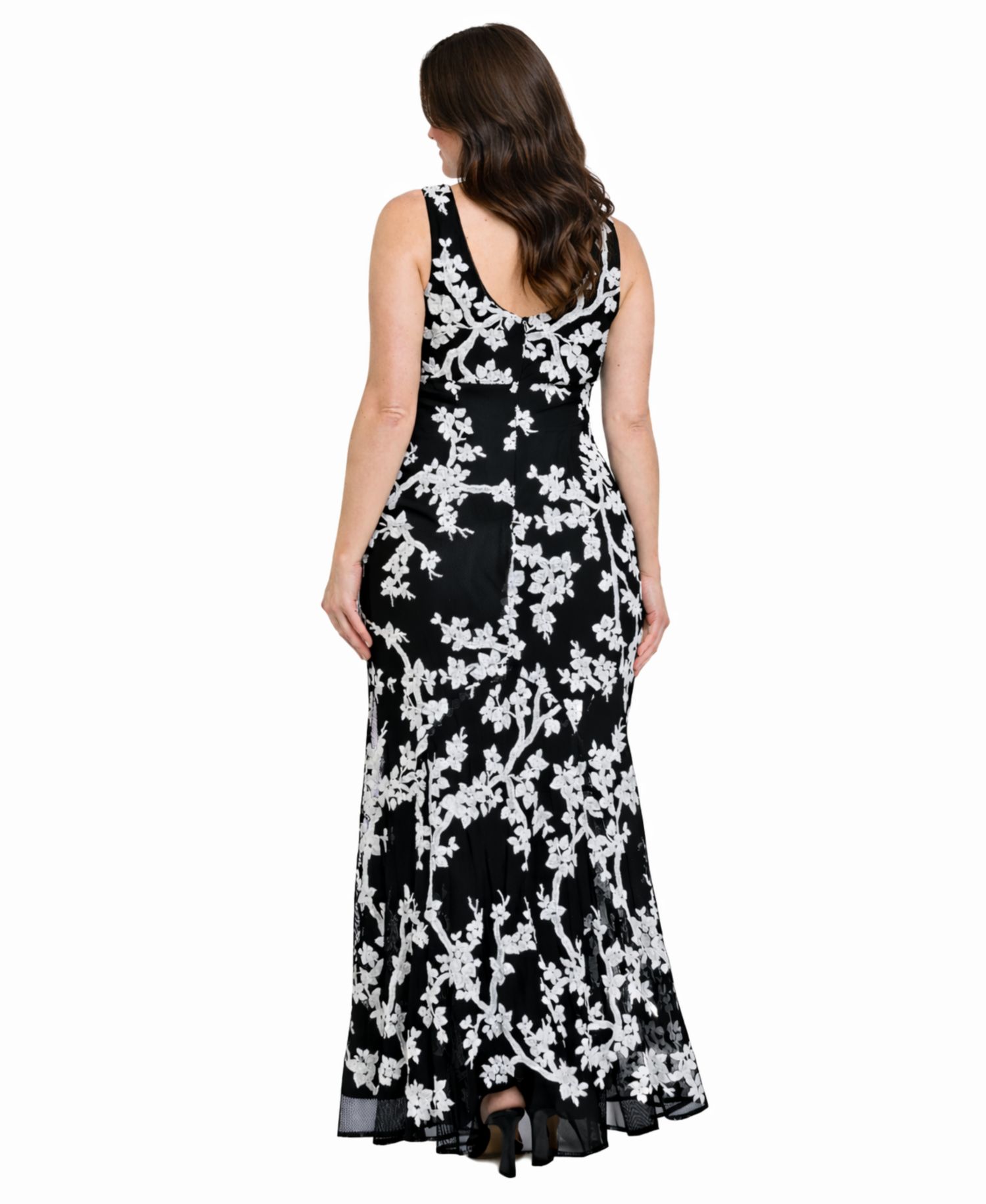 Plus Size Floral Sequin V-Neck Long Gown