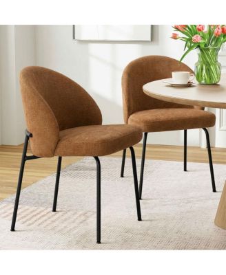 Modern Upholstered Dining Side Chairs Set of 2, Metal Legs