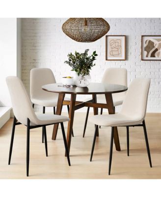 Modern Chenille Upholstered Dining Chairs Set of 4, Metal Legs