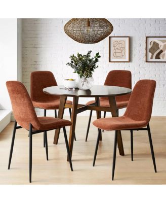 Modern Chenille Upholstered Dining Chairs Set of 4, Metal Legs