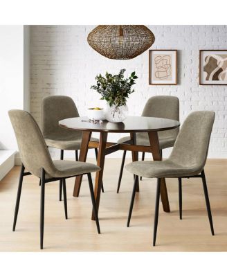 Modern Chenille Upholstered Dining Chairs Set of 4, Metal Legs