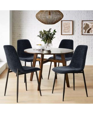 Modern Chenille Upholstered Dining Chairs Set of 4, Metal Legs