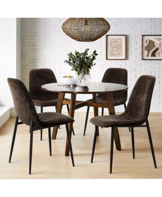 Modern Chenille Upholstered Dining Chairs Set of 4, Metal Legs