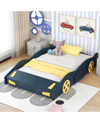 Race Car Shaped Platform Bed, with Wheels and Storage, Wood Car Bed Frame, No Box Spring Needed, Easy Assembly