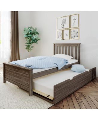 Bed Frame with Trundle, Classic Solid Wood Platform Bed with Storage