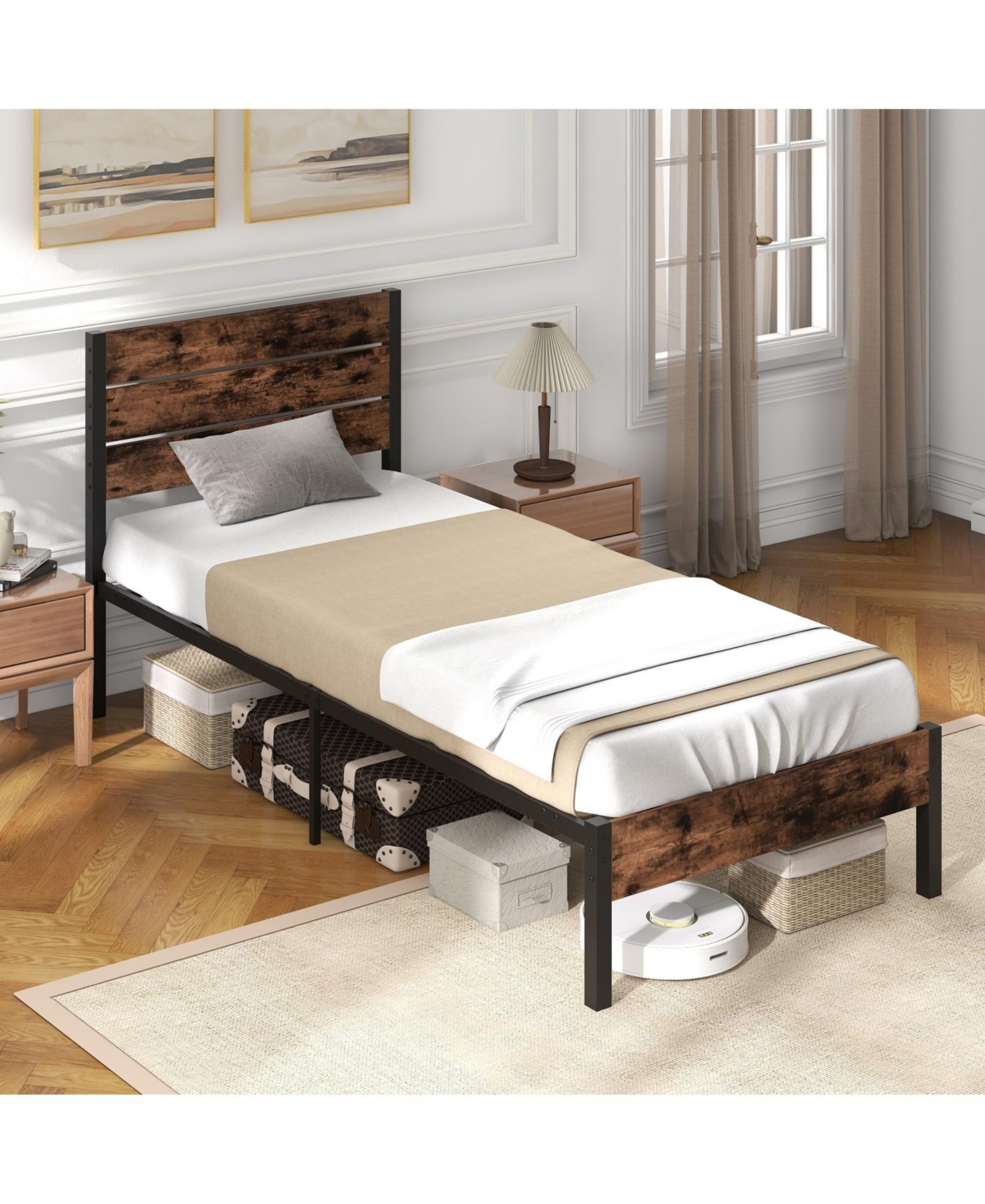 Slickblue Modern Bed Frame with Tall Headboard Mute Bar Structure for Quiet Stability