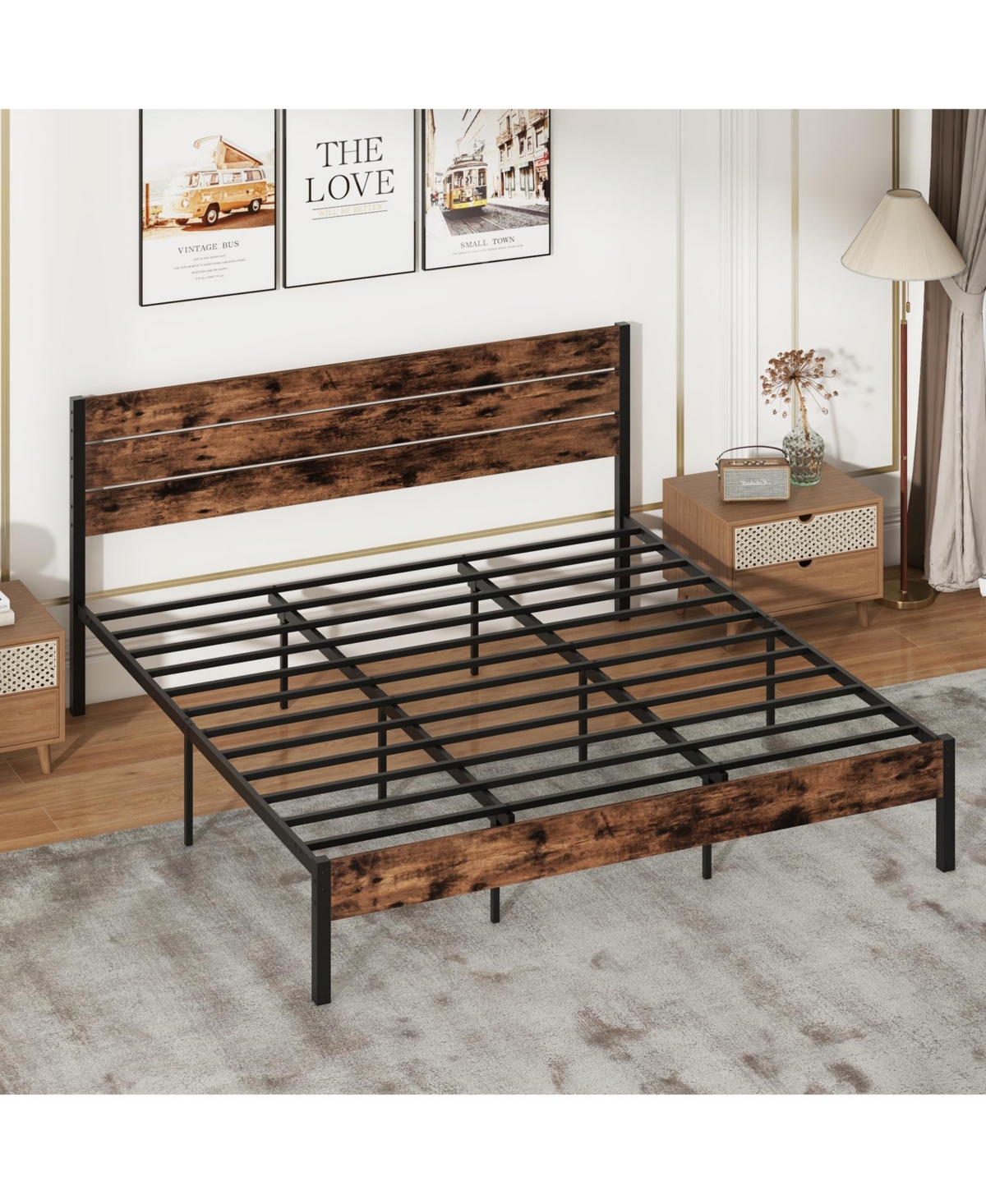 Slickblue Modern Bed Frame with Tall Headboard Mute Bar Structure for Quiet Stability