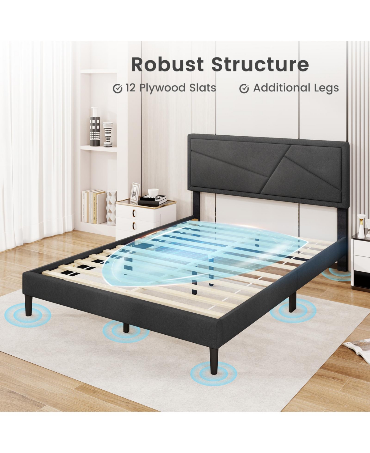 Slickblue Platform Bed Frame with High Upholstered Headboard