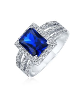 Art Deco Style 3CaraT CZ Emerald Cut Halo Promise Ring Wide Band .925 Sterling Silver