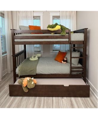 Solid Wood Bunk Bed with Storage Trundle for Kids