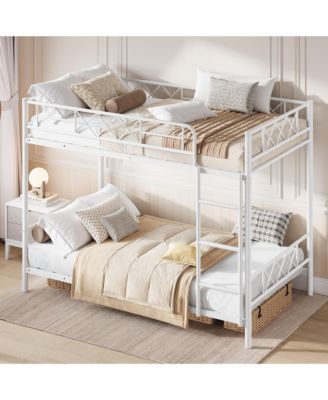 Heavy Duty Twin Over Twin Bunk Bed for Adults and Teens - Metal Frame with Stairs, Full-Length Guardrail, Space-Saving, No Box Spring Needed
