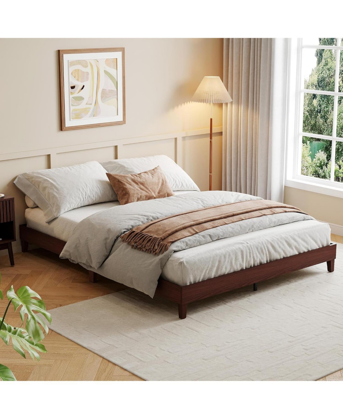 gaomon Bed Frame,9 Inch Natural Sturdy Wood Platform Bed Without Headboard,Wooden Bed Frame with Strong Wood Slats Support,No Box Spring Neededd