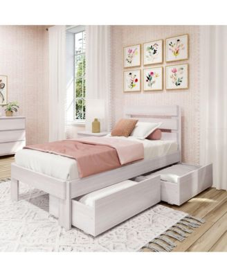 Solid Wood Farmhouse Twin Bed with Plank Headboard and Storage Drawers