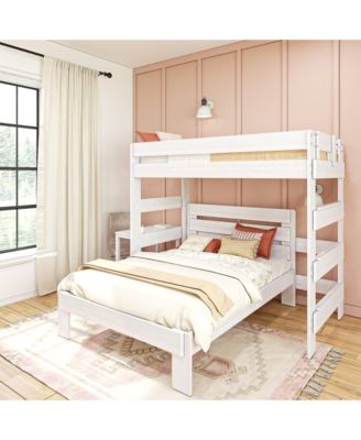 Farmhouse Twin over Full L-Shaped Bunk Bed with Desk, Driftwood