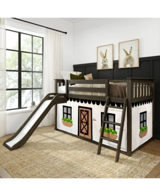 Low Bunk With Easy Slide and Farmhouse Curtain