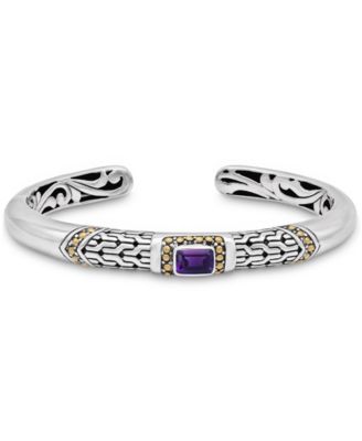Amethyst and Legian Cuff Bracelet in Sterling Silver and 18K Gold Accents