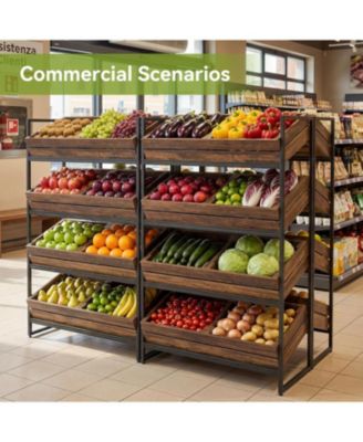 4-Tier Fruit and Vegetable Storage Basket Stand Rack, Retail Display Shelf, Large Snack Shelf