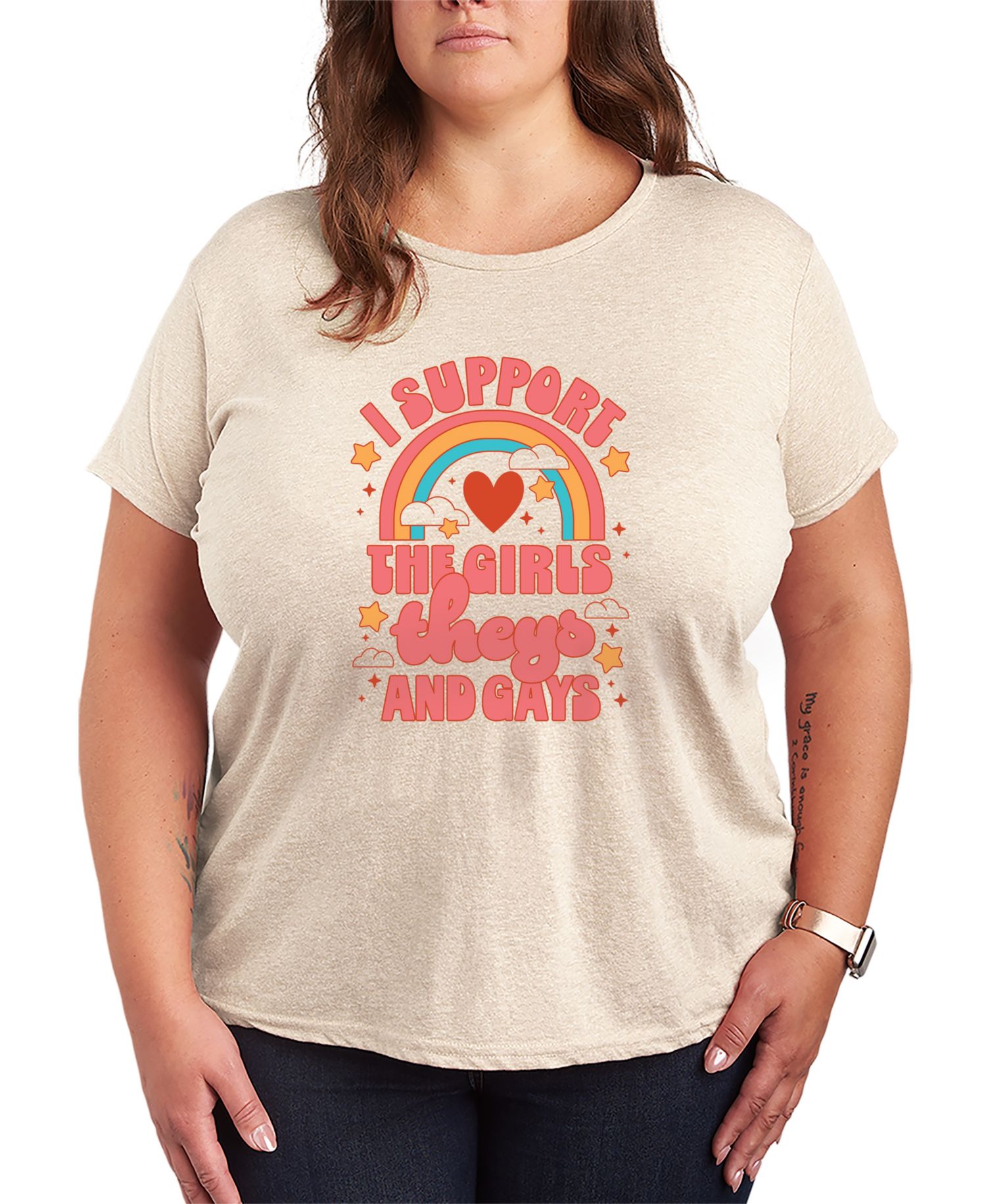 Plus Size Instant Message Pride Support the Girls Theys and Gays Short-Sleeve Graphic T-Shirt