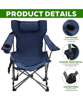 Outdoor Camping Chair, Portable Folding Reclining Chair with 3-Level Adjustment, Side Pockets, Cup Holder and Carry Bag for Lawn, Picnic