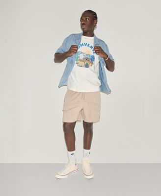 Converse Mens Jersey Denim Short Sleeve Festival Graphic Muscle Tank Utility Shorts