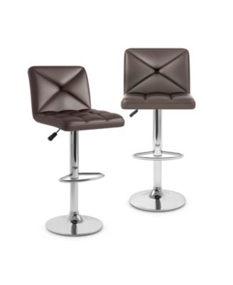 PU Leather Bar Stools Set of 2 Adjustable Height with Backrest